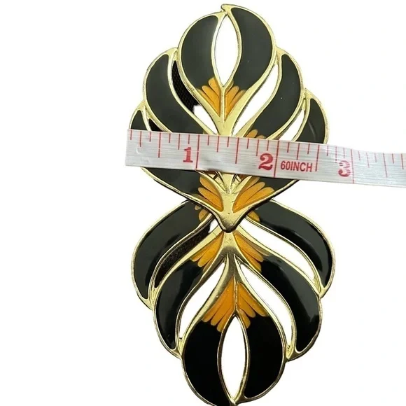Vintage 80’s Black Adjustable Stretch Enamel Cloisonné Statement Buckle Belt - Picture 11 of 16